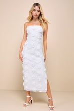 Load image into Gallery viewer, Lulus Posh Appearance White 3D Floral Applique Strapless Midi Dress L
