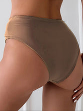 Load image into Gallery viewer, AD 1pc Women&#39;S High-Waisted Bikini Bottoms with Metallic Accents Coffee L
