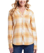 Load image into Gallery viewer, Weatherproof Women's Plaid Shirt - Yellow and White Small

