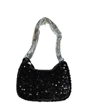 Load image into Gallery viewer, Nicole Miller Black Sequin Shoulder Bag Purse Formal Dressy Date
