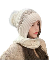 Load image into Gallery viewer, Andrea’s Deals Braided Beanie Hat &amp; Scarf One Piece Beige
