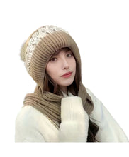 Load image into Gallery viewer, Andrea&quot;s Deals Braided Beanie Hat &amp; Scarf One Piece Khaki
