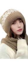 Load image into Gallery viewer, Andrea&quot;s Deals Braided Beanie Hat &amp; Scarf One Piece Khaki
