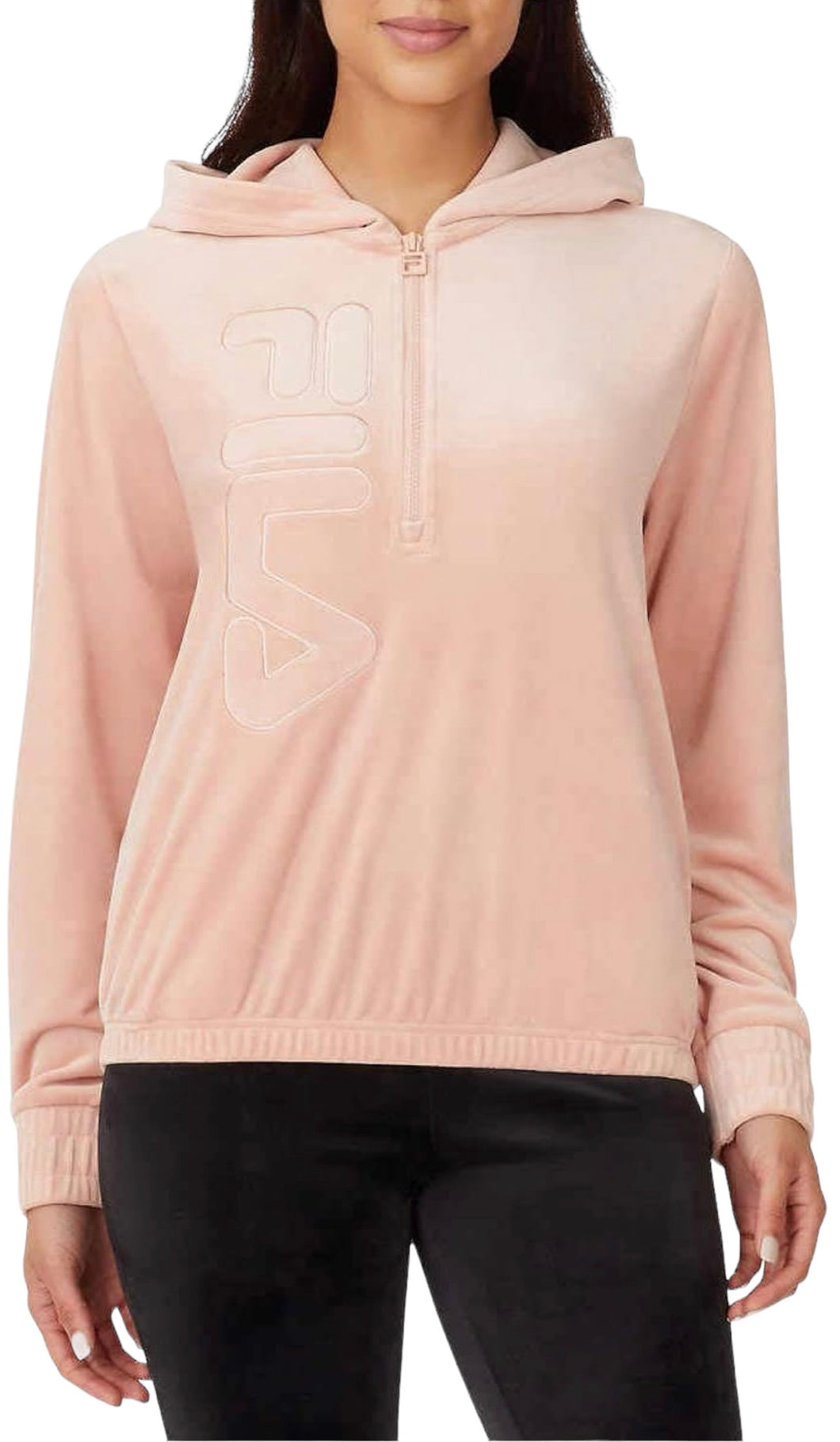 Fila Womens Velour Quarter Zip Hoodie Misty Rose Medium