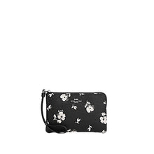 Load image into Gallery viewer, Coach Pop Floral Print Wristlet Corner Zip Black
