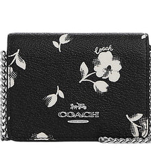 Load image into Gallery viewer, Coach Mini Wallet on a Chain with floral Print Silver Black Multi
