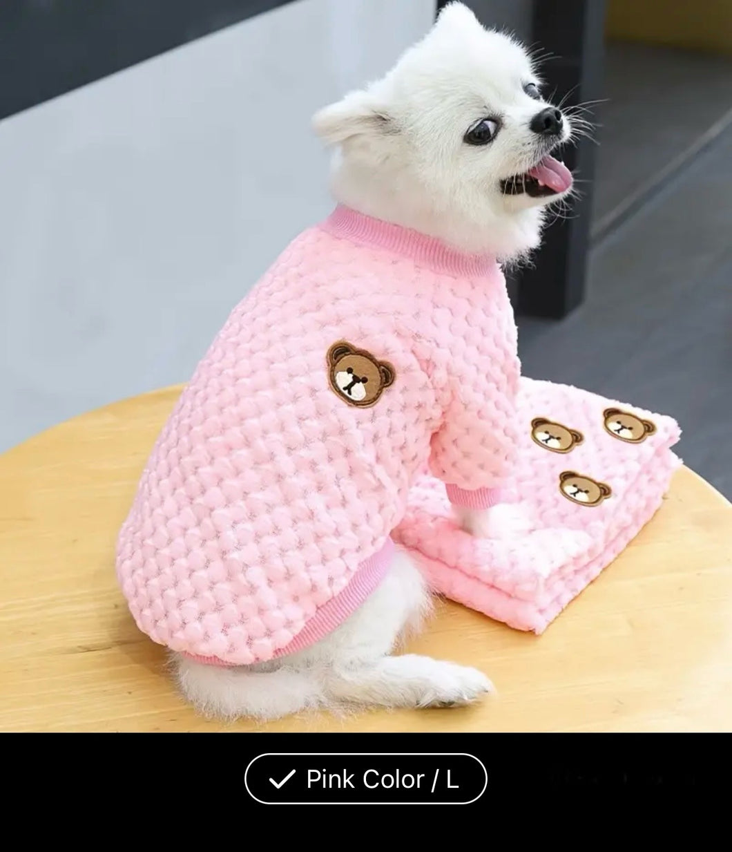 AD Warm Fleece Pet Sweater With Bear Pattern For Small And Med Dogs Pink L