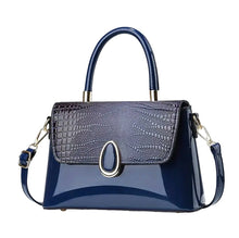 Load image into Gallery viewer, Andrea’s Deals Crocodile Pattern Handbag, Elegant Glossy Tote Bag, Blue
