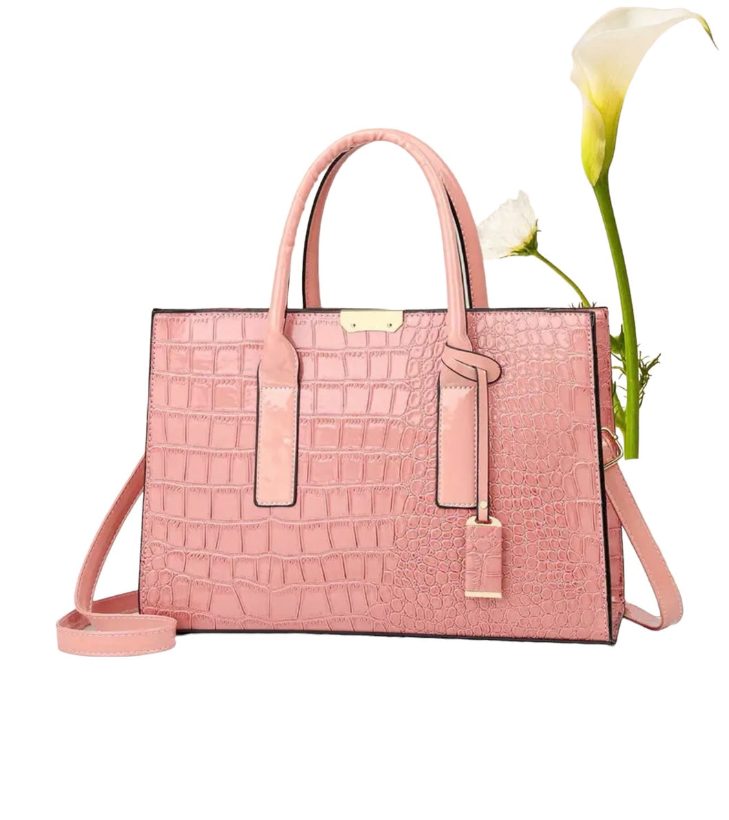 Andrea’s Deals Elegant Crocodile Pattern Tote Bag, Pink