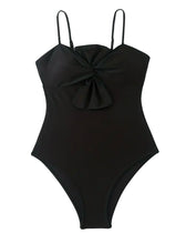 Load image into Gallery viewer, AD Two-piece Fashionable Bow One-piece Swimsuit, Solid Color Retro Skirt Black XL
