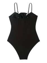 Load image into Gallery viewer, AD Two-piece Fashionable Bow One-piece Swimsuit, Solid Color Retro Skirt Black XL
