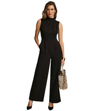 Load image into Gallery viewer, Donna Karan Women&#39;s Mock-Neck Sleeveless Straight-Leg Jumpsuit Black Size 8
