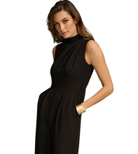 Load image into Gallery viewer, Donna Karan Women&#39;s Mock-Neck Sleeveless Straight-Leg Jumpsuit Black Size 8
