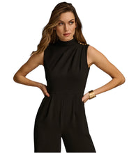 Load image into Gallery viewer, Donna Karan Women&#39;s Mock-Neck Sleeveless Straight-Leg Jumpsuit Black Size 8
