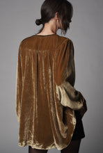 Load image into Gallery viewer, Anthropologie Long-Sleeve Velvet Lace Babydoll Top Gold Small
