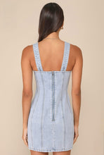 Load image into Gallery viewer, Lulu’s Stylish Daze Light Wash Denim Sleeveless Bustier Mini Dress S
