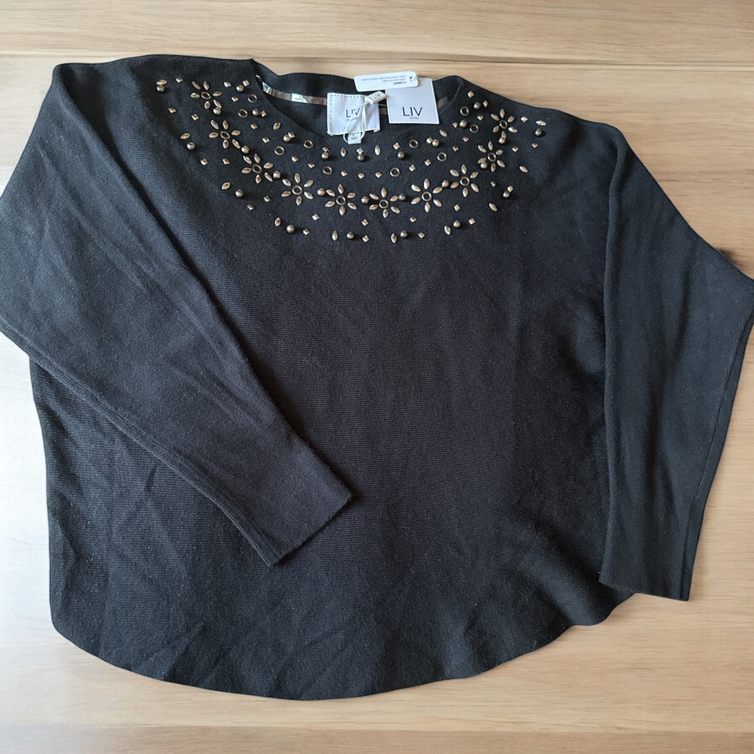 Liv Milano Black Pullover Knit Size Large Rhinestones Women’s Sweater