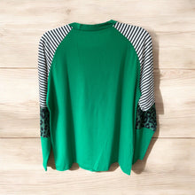 Load image into Gallery viewer, Women&#39;s St Patrick&#39;s Day T-Shirt Long Sleeve Glitter Lucky Irish Shamrock L
