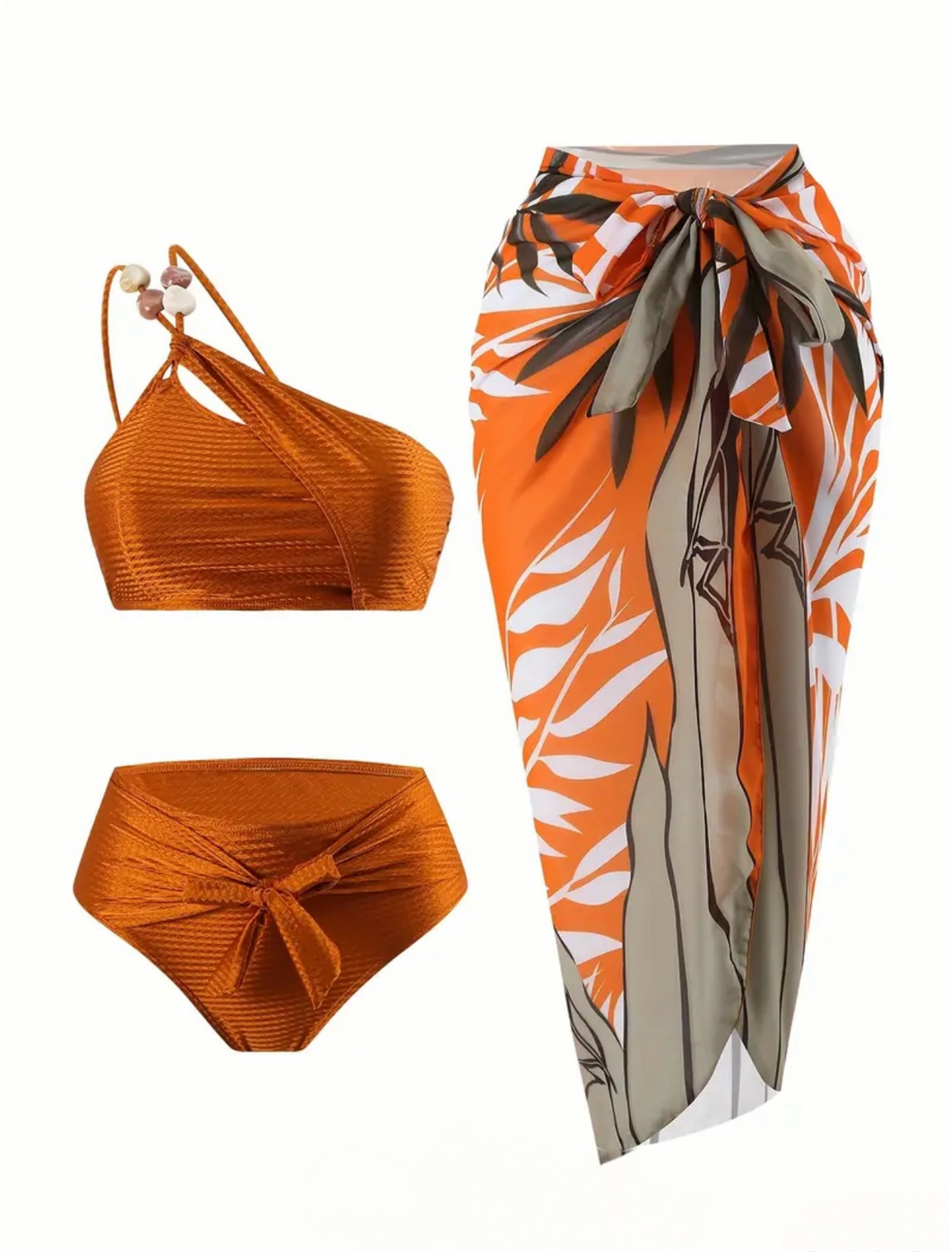 AD European and American Split Bikini w/Stones Swimwear Rust L