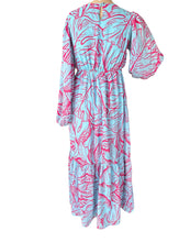 Load image into Gallery viewer, Jessica Simpson Blue &amp; Pink Tropical Maxi Dress M
