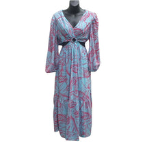 Load image into Gallery viewer, Jessica Simpson Blue &amp; Pink Tropical Maxi Dress M
