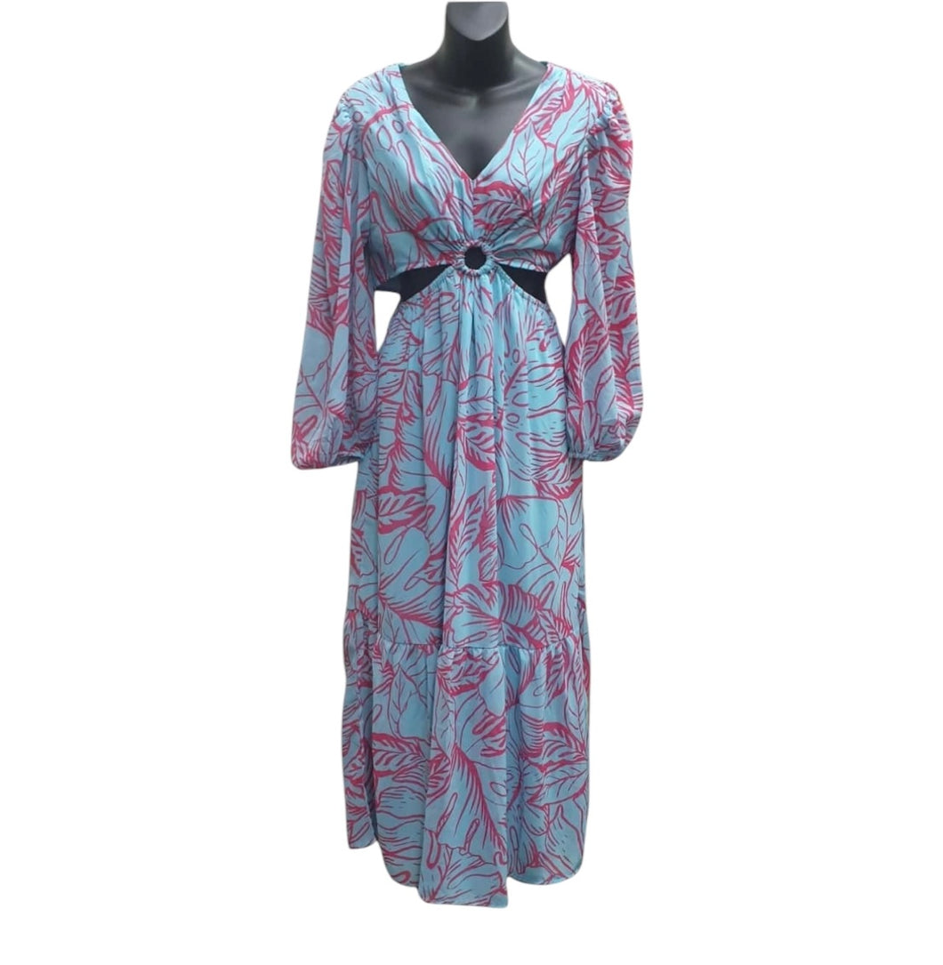 Jessica Simpson Blue & Pink Tropical Maxi Dress M
