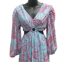 Load image into Gallery viewer, Jessica Simpson Blue &amp; Pink Tropical Maxi Dress M
