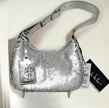 Load image into Gallery viewer, Nicole Miller Silver Sequin Adjustable strap Shoulder Bag
