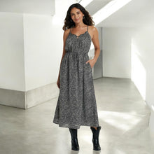 Load image into Gallery viewer, Women&#39;s Universal Thread Maxi Dress Cream Black Print Spaghetti Strap SIZE M
