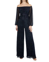 Load image into Gallery viewer, Marina Off-the-shoulder Metallic Jumpsuit Navy 4
