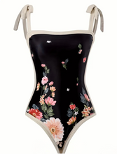 Load image into Gallery viewer, AD Black Floral Print Swimsuit Set With Adjustable Ties &amp; Reversible XL
