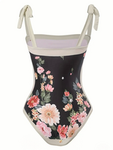 Load image into Gallery viewer, AD Black Floral Print Swimsuit Set With Adjustable Ties &amp; Reversible XL
