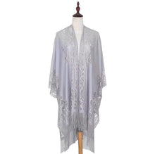 Load image into Gallery viewer, Lace Shawl Loose Thin Breathable Tassel Cardigan Grey OS
