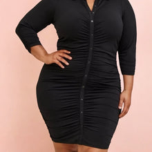 Load image into Gallery viewer, Torrid At The Knee Studio Knit Shirred Shirtdress Black 3 3X 22 24
