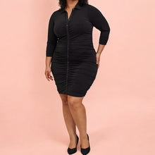 Load image into Gallery viewer, Torrid At The Knee Studio Knit Shirred Shirtdress Black 3 3X 22 24
