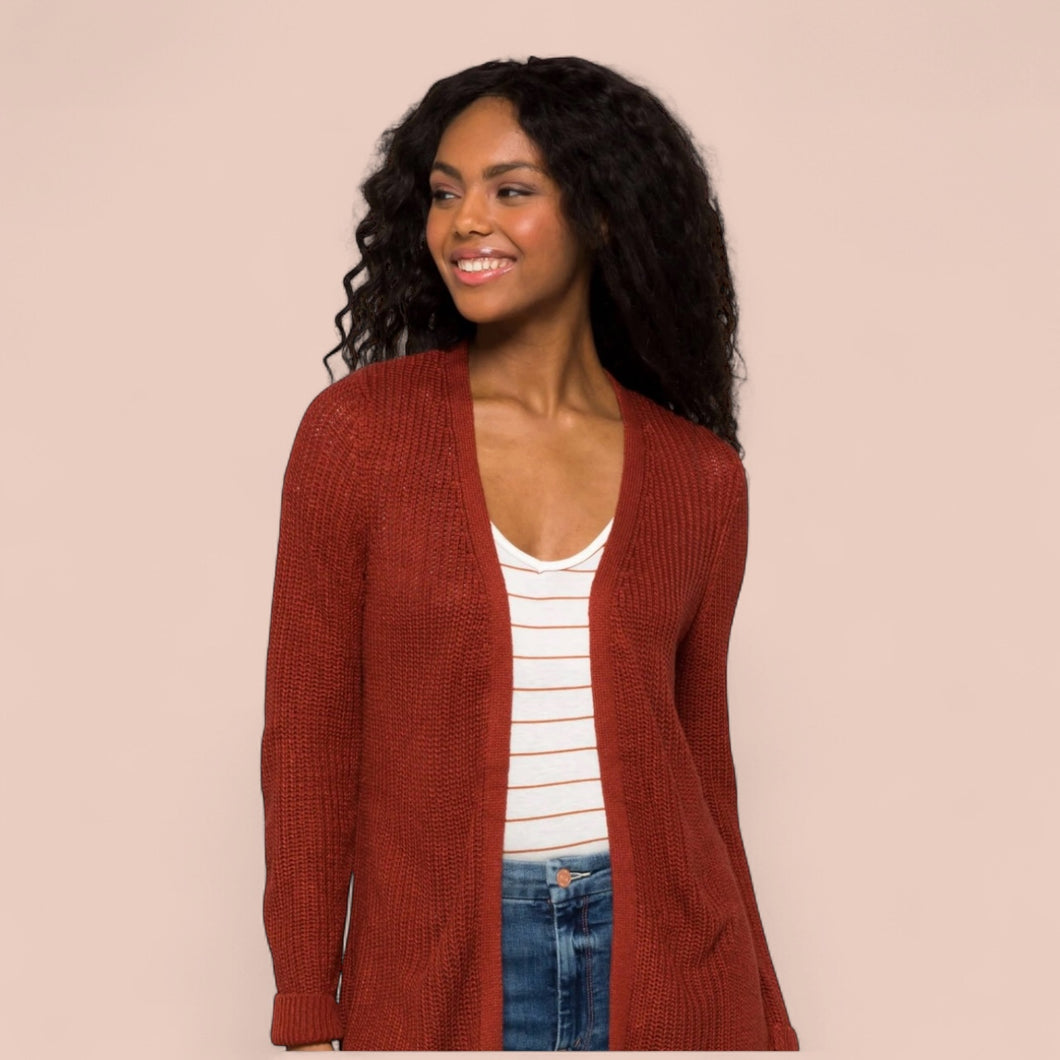 Pinque Stitch Fix Cardigan Sweater Women Artisan Rust Knit Open Front M