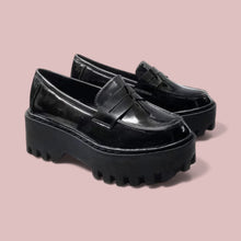 Load image into Gallery viewer, Bamboo Women’s Penny Loafers Black Platform Size 7.5 Color: Black
