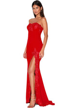 Load image into Gallery viewer, Lulus Twyla Red Embroidered Strapless Maxi Dress L
