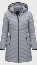 Load and play video in Gallery viewer, NWT Dkny Women's Hooded Puffer Jacket, Gray, Size M
