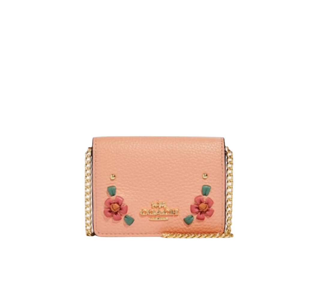Mini wallet on a chain with floral whipstitch Clearance